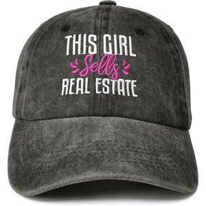 Unisex Black Washed This Girl Sell Real Estate Embroidery Adjustable Classic Cap
